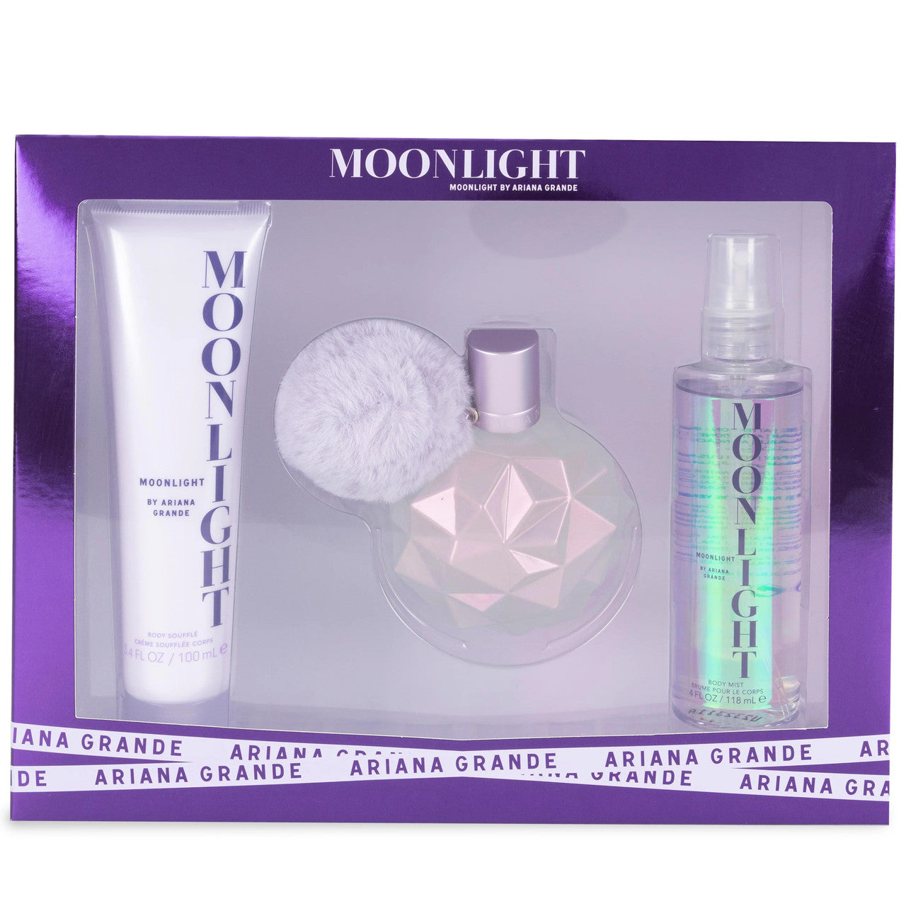 ARIANA GRANDE MOONLIGHT 3 PCS SET FOR WOMEN: 3.4 EAU DE PARFUM SPRAY + 4 OZ BODY MIST + 3.4 BODY SOUFFLE
