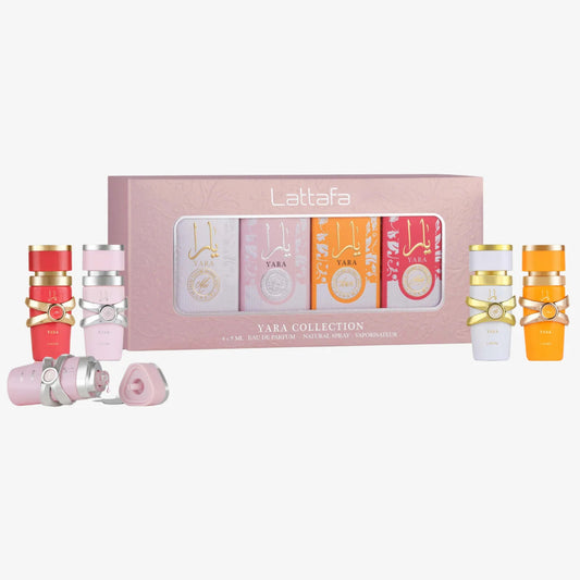 LATTAFA YARA 4 PC MINI SET: 4 * 5 ML EAU DE PARFUM MINI SET FOR WOMEN: YARA + YARA MOI + YARA TOUS + YARA CANDY