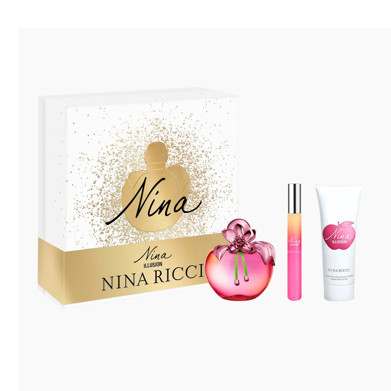NINA RICCI NINA ILLUSION 3 PCS SET FOR WOMEN: 2.7 EAU DE PARFUM + 0.34 EAU DE PARFUM ROLL-ON + 2.5 BODY LOTION