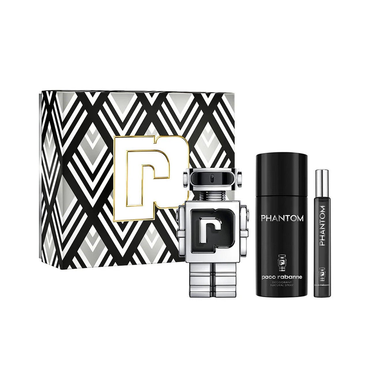 PACO RABANNE PHANTOM 3 PCS SET FOR MEN: 3.4 EAU DE TOILETTE SPRAY + 5 OZ DEODORANT SPRAY + 0.34 EAU DE TOILETTE SPRAY