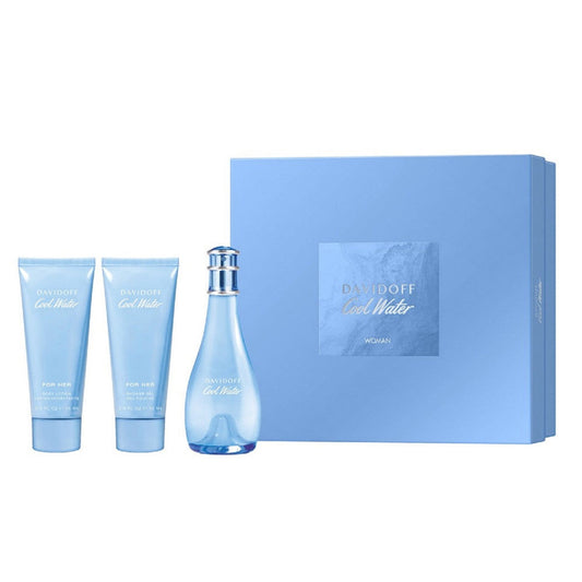 COOL WATER 3 PCS SET FOR WOMEN: 3.4 EAU DE TOILETTE SPRAY + 2.5 SHOWER GEL + 2.5 BODY LOTION.