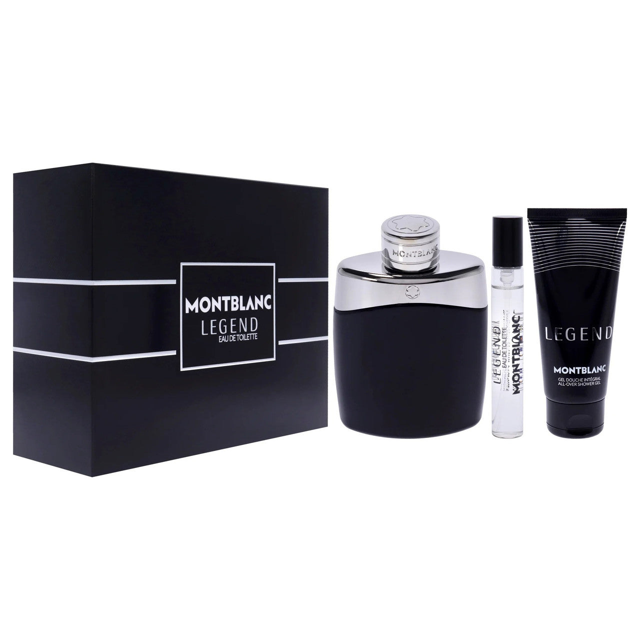MONT BLANC LEGEND 3 PCS SET FOR MEN: 3.3 EAU DE TOILETTE SPRAY + 0.25 EAU DE TOILETTE SPRAY + 3.3 SHOWER GEL