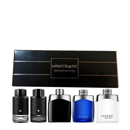 MONT BLANC 5 * 4.5 ML MINI SET FOR MEN: EXPLORER EAU DE PARFUM + EXPLORER EXTREME PARFUM + LEGEND EAU DE TOILETTE + LEGEND BLUE EAU DE PARFUM + LEGEND SPIRIT EAU DE TOILETTE