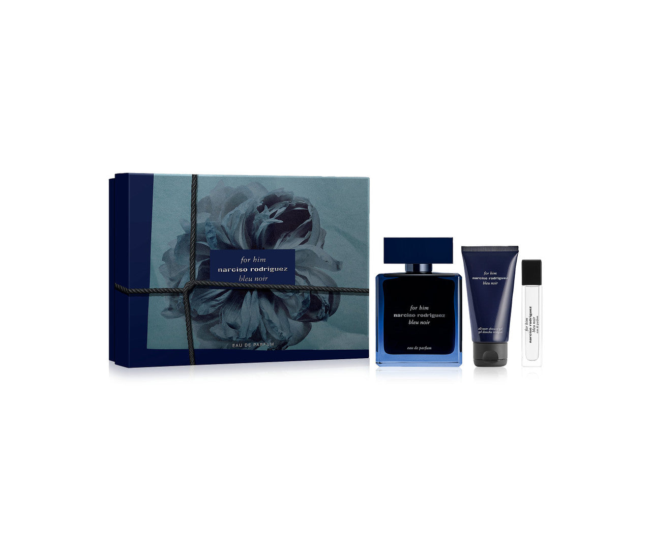 NARCISO ROGRIGUEZ BLEU NOIR 3 PCS SET FOR MEN: 3.3 EAU DE PARFUM SPRAY + 0.33 EAU DE PARFUM SPRAY + 1.6 ALL-OVER SHOWER GEL