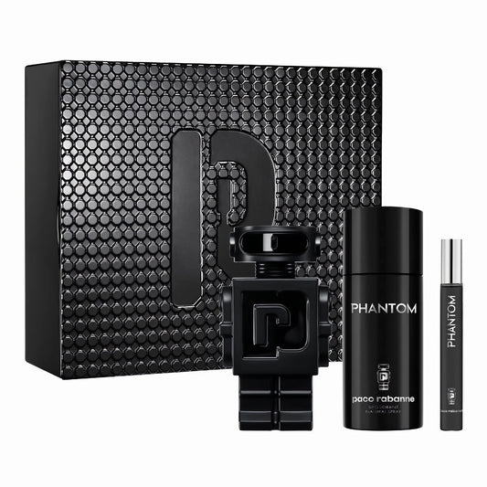 PACO RABANNE PHANTOM PARFUM 3 PCS SET FOR MEN: 3.4 PARFUM SPRAY + 0.33 OZ PARFUM SPRAY + 150ML DEODORANT SPRAY