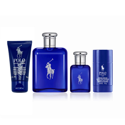 POLO BLUE 4 PCS SET FOR MEN: 4.2 EAU DE TOILETTE SPRAY + 1.7 BODY WASH + 0.5 EAU DE PARFUM SPRAY + 2.6 DEODORANT STICK